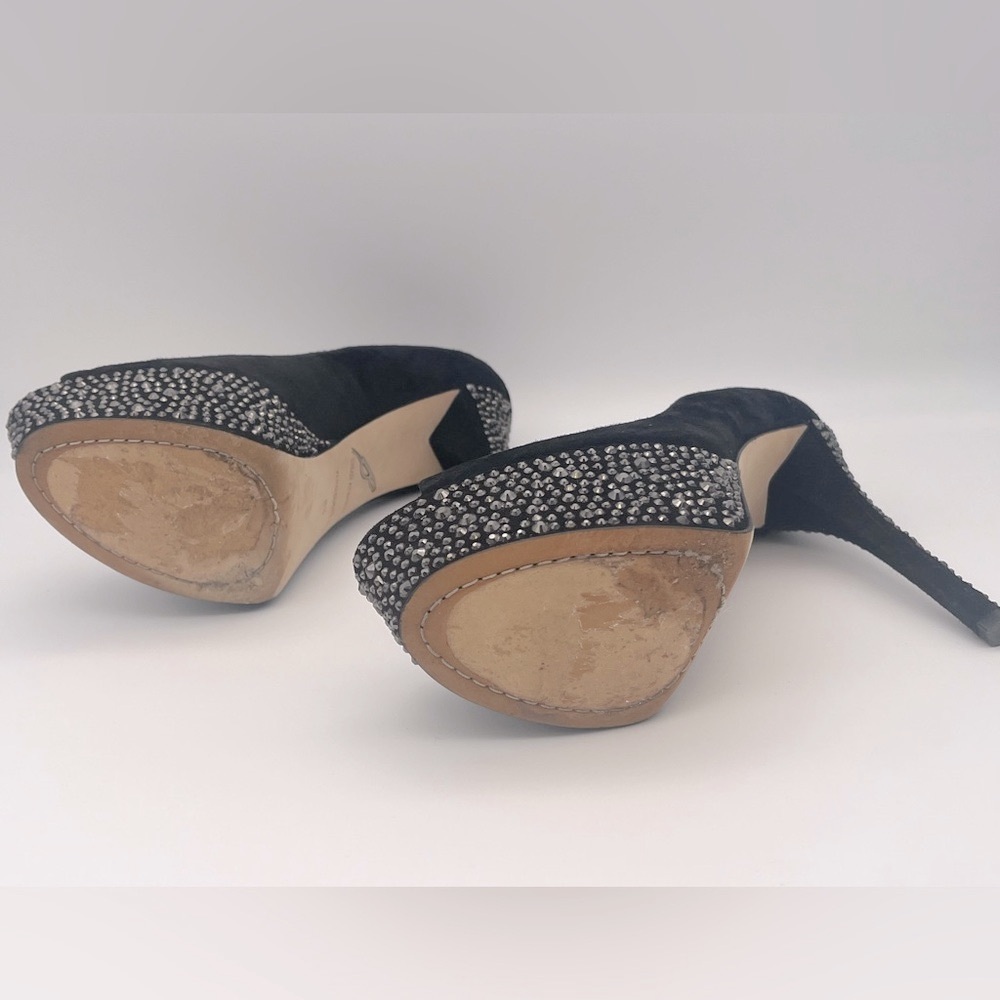 Brian Atwood - Black Suede Bea Crystal Studded Platform Pumps - Size 8.5 - Picture 8 of 9